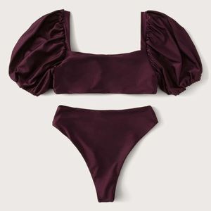 Shein Puff Sleeve High Waisted Bikini Swimsuit